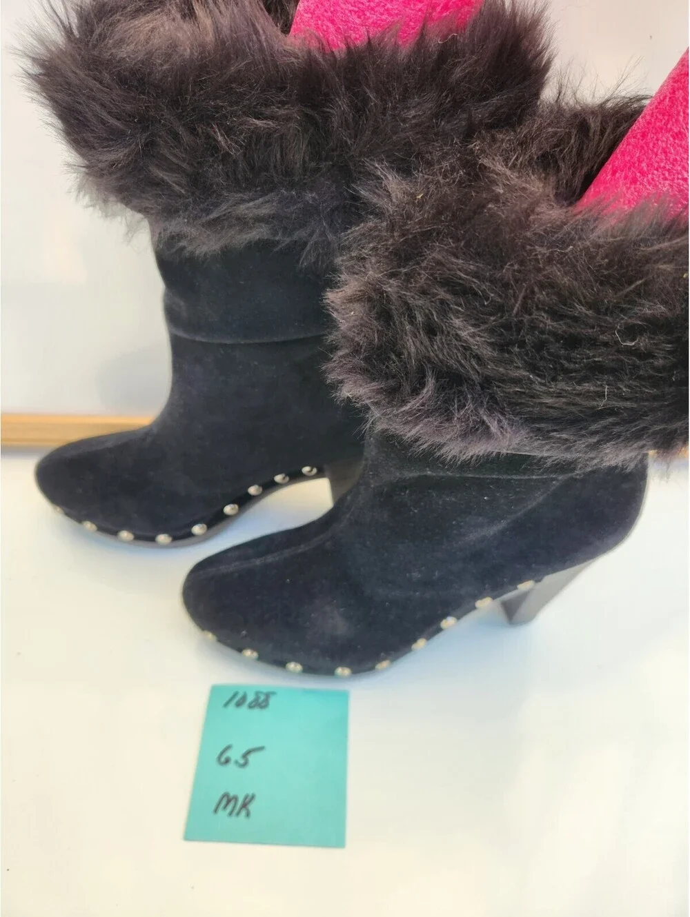 Michael Kors Women’s Black Suede Faux Fur Lined Mid-Calf Studded Bootie US 6.5